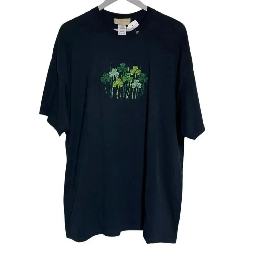 M&C Sportswear 2X black embroidered shamrocks T-Shirt‎ NWT